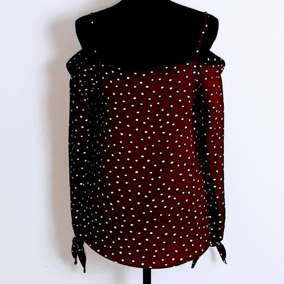 Burgundy with White Polka Dot Off-the-shoulder Top - Picture 2 of 3